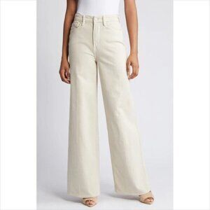 Good American Skate wide leg flare jeans tan bone denim skater long new 26 2